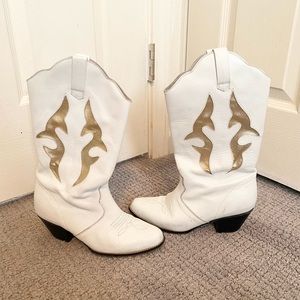 White and gold western boots